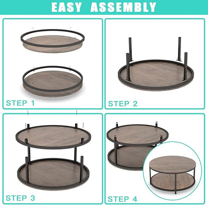 NSdirect Round Coffee Table, 36” Coffee Table for Living Room, 2-Tier Wood Desktop & Sturdy Metal Legs Table Home Furniture with Storage Shelf (Walnut)