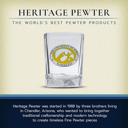 Heritage Pewter University of Iowa Square Collector's Glass | Hand-Sculpted 1.5 Ounce Glassware | Intricately Crafted Metal Pewter Alma Mater Inlay