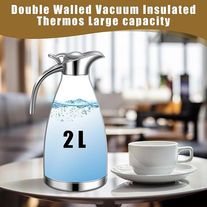 Uiifan 2 Pcs 68 oz Thermal Coffee Carafe Insulated Stainless Steel Coffee Carafe for Hot Liquids Vacuum Thermal Pot Creamer Dispenser with Brushes Keeping Hot Tea Milk Water(Silver)