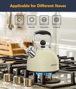 Load image into Gallery viewer, Tea Kettle, 2 Quart Stainless Steel Whistling Tea Kettle, Stovetop Whistling Teakettle Tea Pots for Stove Top with Ergonomic Folding Handle, Small Teapot, Water boiler for Tea, Coffee (White)