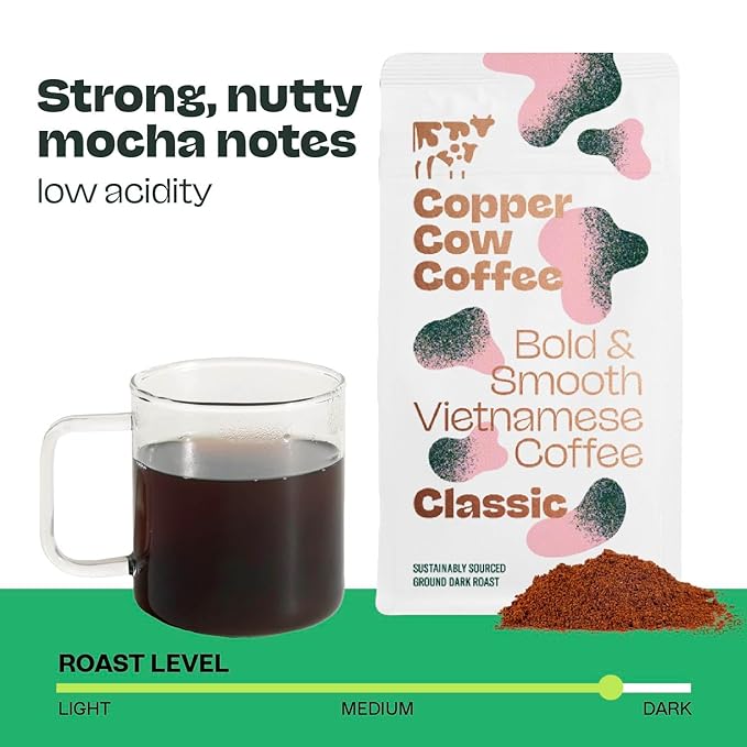 Copper Cow Premium Vietnamese Ground Coffee, 24 OZ | Classic Black Coffee | Dark Roast | Vietnamese Coffee