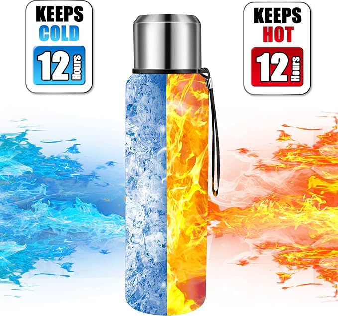 Insulated vacuum Thermo Bottle 1000ml/33.8oz with cup Stainless steel coffee bottles for hot and cold drink water flask.(Red,1000ml)