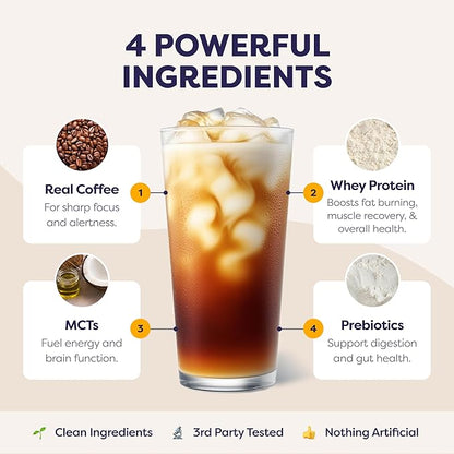 White Chocolate Mocha Protein Iced Coffee - Premium Whey Protein & Instant Iced Coffees - 100% Natural Cold Brew Coffee - Zero Artificial Flavors & Sweeteners, 80 mg Caffeine, 0g of Sugar, 20 Servings