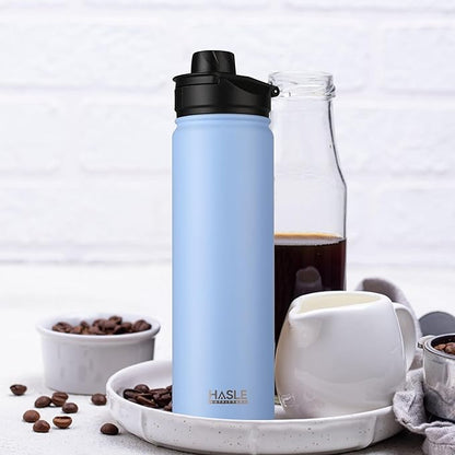 HASLE OUTFITTERS Insulated Water Bottle 22 oz Double Wall Stainless Steel Water Bottle Wide Mouth with Straw Lid & Spout Lid Keeps Cold or Hot(Blue,8)