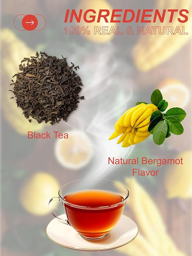 TeeLux Earl Grey Tea Bags, Premium Black Tea Blended with Natural Bergamot Flavor, Refreshing & Mellow Taste, Enjoy Hot or Iced, 100 Count