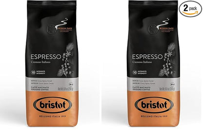 Bristot Espresso Cremoso Italiano Ground Coffee – Medium Roast, Rich & Smooth – 8.8oz (250g) Bag – Italian Ground Espresso for Home Machines (Pack of 2)