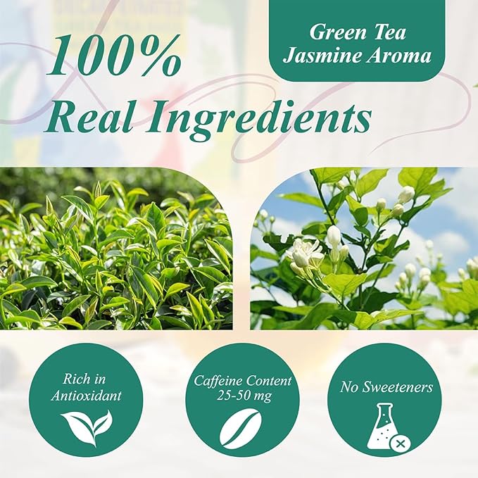 WT WEETEE Jasmine Green Tea Bags, 100 Count Jasmine Scented Green Tea, Refreshing & Relaxing, No Artificial Flavors | Resealable Kraft Bag | Brew Hot or Iced
