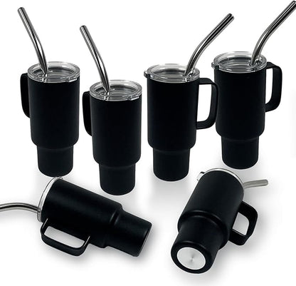 Cute Shot Glasses with handle 2oz, Mini Shot Tumbler with Lid and Straw, Kawaii Insulated Tumblers for Espresso Coffee Spirits Cute Stuff Funny Gifts (6x Black)