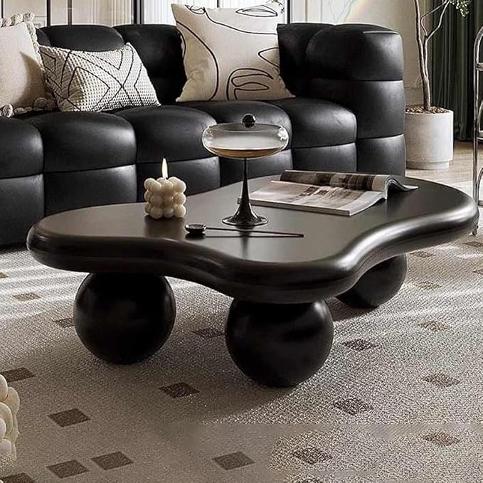Cloud Coffee Table Modern Irregular Coffee Table Asymmetrical Unique Coffee Tables with 3 Bases for Living Room Farmhouse (A, 39")