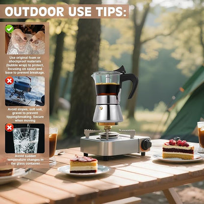 Induction Moka Pot, 4 Cups (7.1 oz) Crystal Glass-Top & Stainless Steel Moka Pot, Classic Stovetop Espresso Maker, Silver