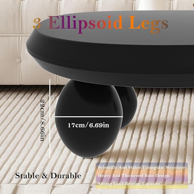 Cream Style Coffee Table with Spacious Smooth Tabletop & Stable Ellipsoidal Legs, Simple Stylish Center Table for Farmhouse Living Room (I-Black)