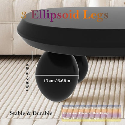 Cream Style Coffee Table with Spacious Smooth Tabletop & Stable Ellipsoidal Legs, Simple Stylish Center Table for Farmhouse Living Room (I-Black)