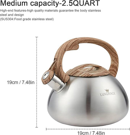 s-p Stovetop Tea Kettle- Whistling Teapot Stainless Steel Tea kettle for Stove Top Loud Whistle Tea Pot With Wood Pattern Handle Tea kettles Water Kettle(Silver Body and Black Handle