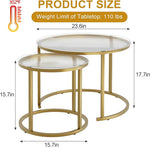 Load image into Gallery viewer, aboxoo Nesting Coffee Table Set of 2, Small Round Glass Nesting Tables for Living Room Bedroom, Accent Tea Table with Gold Metal Frame Modern Industrial Simple