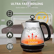 1.7L Electric Kettles, BPA Free Tea Kettle, Hot Water Boiler Heater, Stainless Steel Teapot, Auto Shut-Off & Boil-Dry Protection, 120V/1500W (Black)