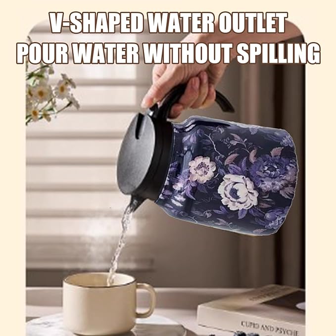 Infinite Tea Pot with Infuser, 316 Stainless Steel Infinite Vintage Floral Pattern Teapot Built-In Infuser, One-Handed Pour, Detachable Infinity Tea Pot Kettle for loose tea (Blue wood, 28Oz)