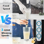 Load image into Gallery viewer, Milk Frother with Stand Rechargeable-Handheld Coffee Frother with 3 Stainless Whisks 3 Speed Adjustable, Electric Whisk Drink Mixer, Foam Maker Blender for Matcha Latte Cappuccino Chocolate
