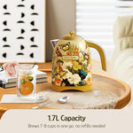 Load image into Gallery viewer, Hazel Quinn X Eduardo Recife Collaboration Electric Kettle - 1.7 Liters (57oz) Stainless Steel Water Kettle, BPA-Free Interior, 1200W Fast Boiling, Cordless, Automatic Shut Off - Floral Printed