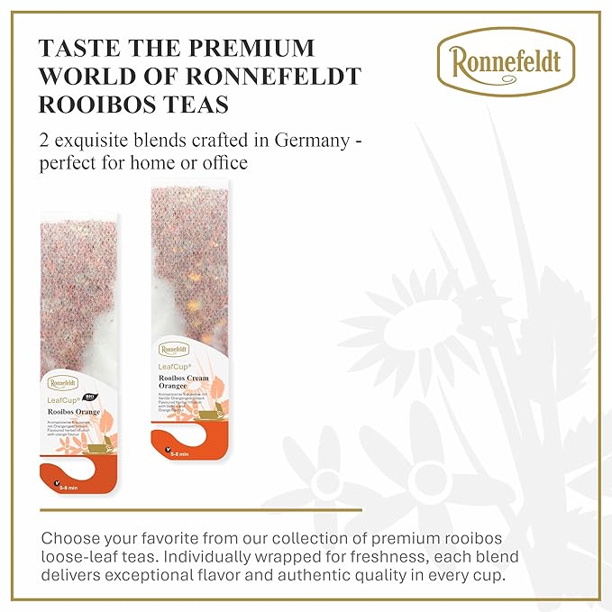 Ronnefeldt LeafCup Rooibos Cream Orange Chai – Naturally Caffeine-Free Red Herbal Tea with Orange Peel & Vanilla – Set of 6 Boxes – 90 Individually Wrapped Loose Leaf Tea Bags – Packed in Germany