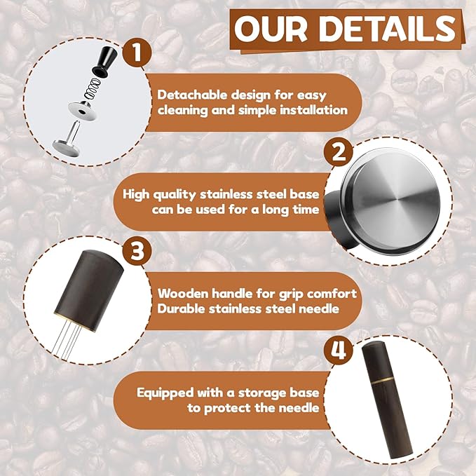 Espresso Tamper 51mm & Espresso Stirrer, Coffee Tamper for Espresso Machine, Espresso Distribution Tool, Espresso Stamp Press, Calibrated Spring Loaded Hand Tamper Stainless Steel Base (51mm)