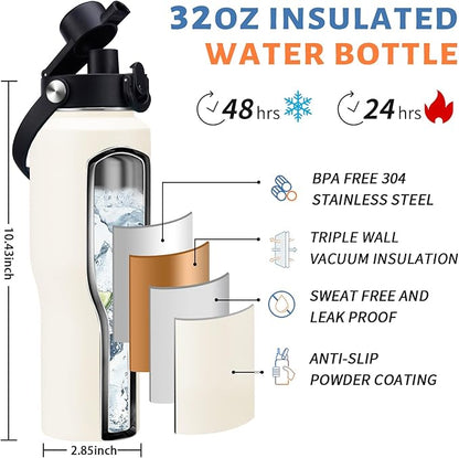 40 32 oz Water Bottle Insulated - with Straw & Auto Chug Lid, Paracord Handle, Metal Water Bottle Carrier Bag, Keep Cold and Hot Travel Coffee Cup Fit for any Car Cup Holder