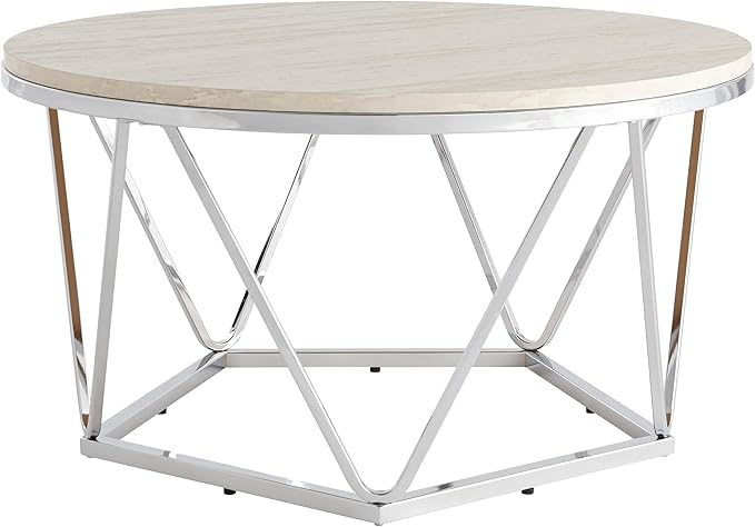 SEI Furniture Luna cocktail table, Silver, faux travertine