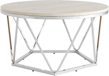 SEI Furniture Luna cocktail table, Silver, faux travertine