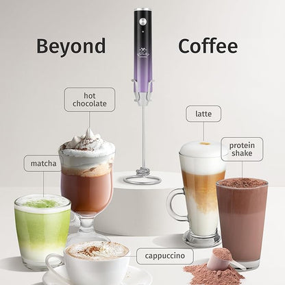Zulay Kitchen Lux Rechargeable Milk Frother Handheld - Powerful 2-Speed Motor, Fully Waterproof, 2000mAh Battery - Drink Mixer For Latte, Cappuccino, Matcha, Protein Powder - Galaxy