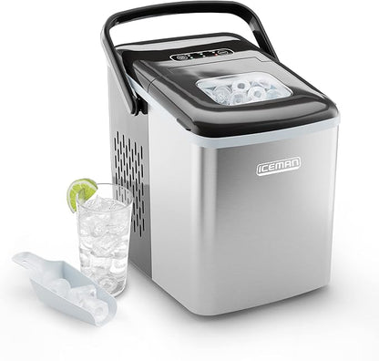 Iceman Dual-Size Countertop Ice Maker Machine, Portable, Creates 2 Cube Sizes in 6 Mins, Holds 1.3 lb. of Ice, Makes up to 26 lb in 24 Hours, Self-Cleaning Scoop Included, Stainless-Steel