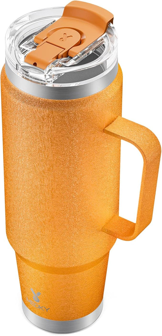 Meoky 40oz Tumbler with Handle, Stainless Steel Travel Mug with 2-in-1 Straw and Sip Lid, Vacuum Insulated Coffee Mug, 100% Leak Proof, Keeps Cold for 34 Hours or Hot for 10 Hours (Maple)