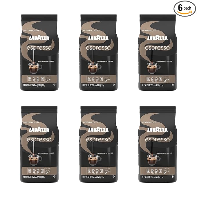 Lavazza Espresso Whole Bean Coffee, Medium Roast, 100% Arabica, 2.2 lb Bag (Pack of 6)