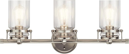 Kichler Brinley 24" Vanity Light in Brushed Nickel, 3-Light Farmhouse Bathroom Vanity Light with Clear Glass, (24" W x 10" H), 45689NI