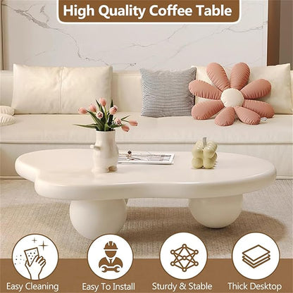 Cloud Coffee Table Modern Cute Coffee Tables Irregular Simple Tea/Center Table for Small Space End Table for Living Room, Home Office, Indoor (Irregular Shape White 47" Wx35.4 Dx15.3 H)