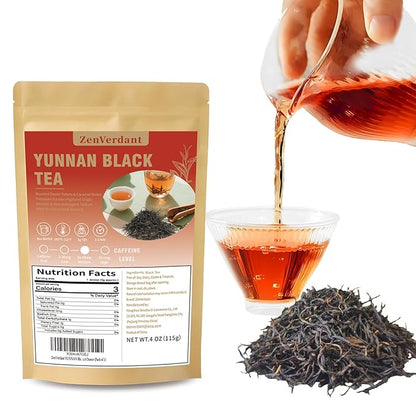 ZenVerdant Gourmet Yunnan Black Tea | Premium Loose Leaf Breakfast Tea | Fresh Harvest & Resealable Bag