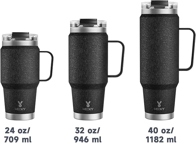 Meoky 32oz Tumbler with Handle, Stainless Steel Travel Mug with 2-in-1 Straw and Sip Lid, Vacuum Insulated Coffee Mug, 100% Leak Proof, Keeps Cold for 24 Hours or Hot for 8 Hours (Night)