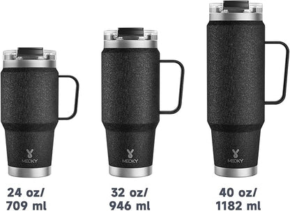 Meoky 32oz Tumbler with Handle, Stainless Steel Travel Mug with 2-in-1 Straw and Sip Lid, Vacuum Insulated Coffee Mug, 100% Leak Proof, Keeps Cold for 24 Hours or Hot for 8 Hours (Night)