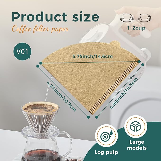 Easy-Dispensing Natural Brown Cone Coffee Filters, V01 Size, 100 Count - Unbleached Paper Filters for Pour Over Brewing, Compatible with Chemex, Hario V60 & More，Box for Easy Use & Tidy Storage