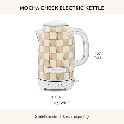 MACKENZIE-CHILDS Electric Kettle, Stainless-Steel Tea Kettle, Brown-and-White Mocha Check
