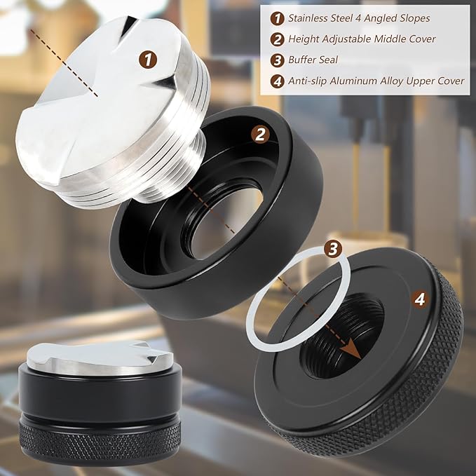 58mm Coffee Distributor,Espresso Distribution Tool,Coffee Powder Hammer Tool,4 Angled Slopes Adjustable Palm Tamper- Professional Espresso Distributor Leveler Tool