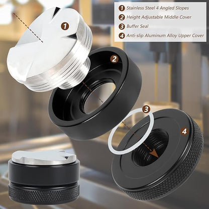 58mm Coffee Distributor,Espresso Distribution Tool,Coffee Powder Hammer Tool,4 Angled Slopes Adjustable Palm Tamper- Professional Espresso Distributor Leveler Tool