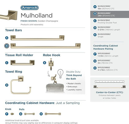 Amerock BH36024BBZ | Golden Champagne Towel Bar | 24 in (610 mm) Towel Rack | Mulholland | Bathroom Towel Holder | Bathroom Hardware | Bath Accessories