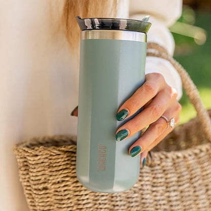 WACACO Octaroma Grande Vacuum Insulated Coffee Mug, 15 fl oz (435ml), Double-wall Stainless Steel Travel Tumbler With Drinking Lid, Cadet Blue