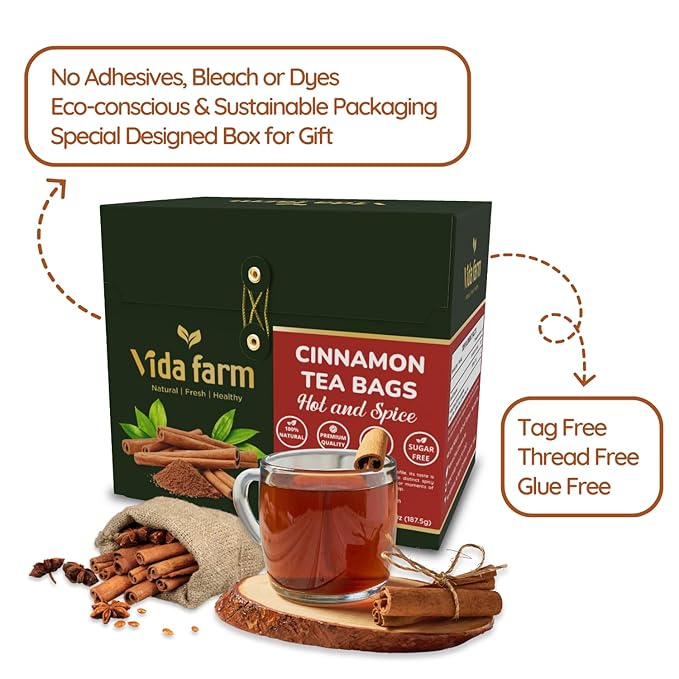VIDA FARM 125 Cinnamon Tea Bags, 100% Natural Herbal Cinnamon Tea Bags, No Additives, No Caffeine, No Sugar
