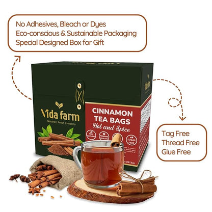 VIDA FARM 125 Cinnamon Tea Bags, 100% Natural Herbal Cinnamon Tea Bags, No Additives, No Caffeine, No Sugar