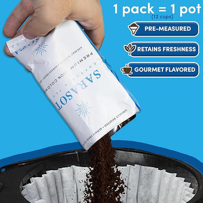 Coffee Packets – 100% Colombian Medium Roast Ground Coffee, Low Acid Mold Free 2 oz Packs for 12 Cup Brewers, Pre-Measured Fractional Packs, 12 Count Box – Sarasota