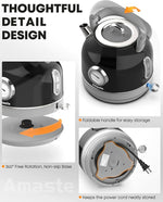 Load image into Gallery viewer, Amaste Electric Kettle, Retro Electric Tea Kettle With Thermometer, 57 Oz Hot Water Kettle For Coffee &amp; Tea, 304 Stainless Steel, 1500w Fast Boiling, Auto Shut-Off &amp; Boil Dry Protection, Black