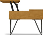 Load image into Gallery viewer, SIMPLIHOME Hunter Small Lift Top Coffee Table - 36 inch Wide Solid Oak Veneer and Metal Industrial Cocktail Table in Oak, Living Room Table with Hidden Storage, 2 Cubbies, and Hairpin Legs
