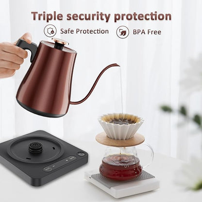 Smart Gooseneck Electric Kettle 1.0L with Temp Control and Keep Warm, 1000W Rapid Boil In 4 Min, Stainless Steel Kettle for Coffee/Tea, LED Display, Touch Control, Vintage Copper Color, BPA-Free