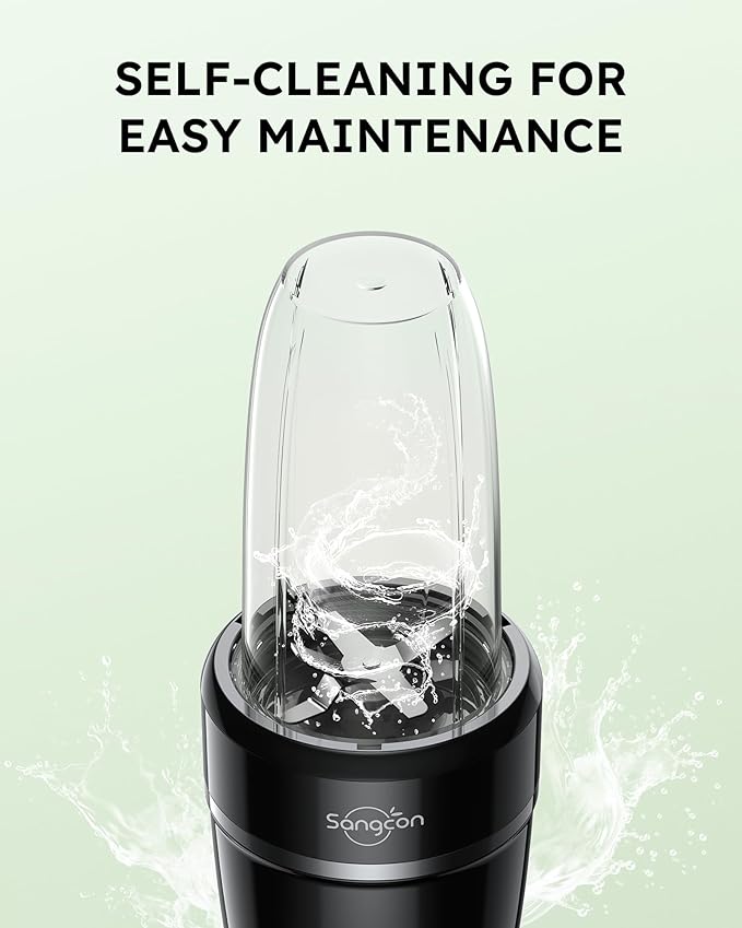 Sangcon 1000W Smoothie Blender for Kitchen, Blenders for Smoothies with (3) Cups (2) Spout Covers (1) Storage Cap (1) To-Go Cap, Portable Blender for Shakes, Ice Crushing, Frozen Drinks, Spices