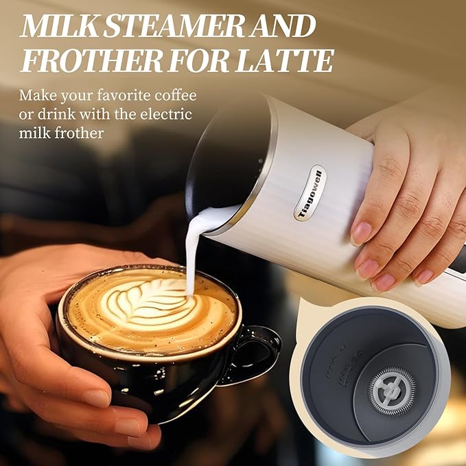 Milk Frother, 6-in-1 Electric Milk Frother and Steamer, 8.5oz/250ml Hot and Cold Foam Maker and Milk Warmer with Auto Shut-Off & Screen Display for Latte, Cappuccinos, Macchiato, Coffee (White)